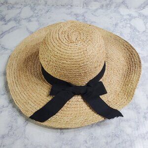 Turner Hats Straw Sunhat Beach Boho 100% Paper Tan‎ Coastal Black Ribbon Band